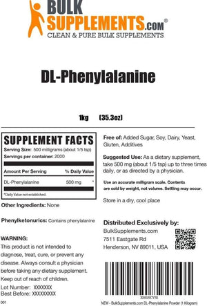 BULK SUPPLEMENTS - Bulk Supplements DL-Phenylalanine Powder 1 Kg. - The Red Vitamin MX - Suplementos Alimenticios - {{ shop.shopifyCountryName }}