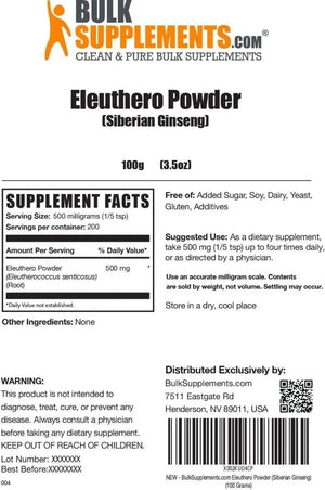 BULK SUPPLEMENTS - Bulk Supplements Eleuthero Root Powder 100Gr. - The Red Vitamin MX - Suplementos Alimenticios - {{ shop.shopifyCountryName }}