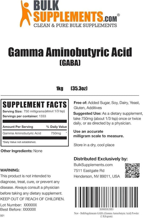 BULK SUPPLEMENTS - Bulk Supplements Gamma Aminobutyric Acid Powder 1 Kg. - The Red Vitamin MX - Suplementos Alimenticios - {{ shop.shopifyCountryName }}