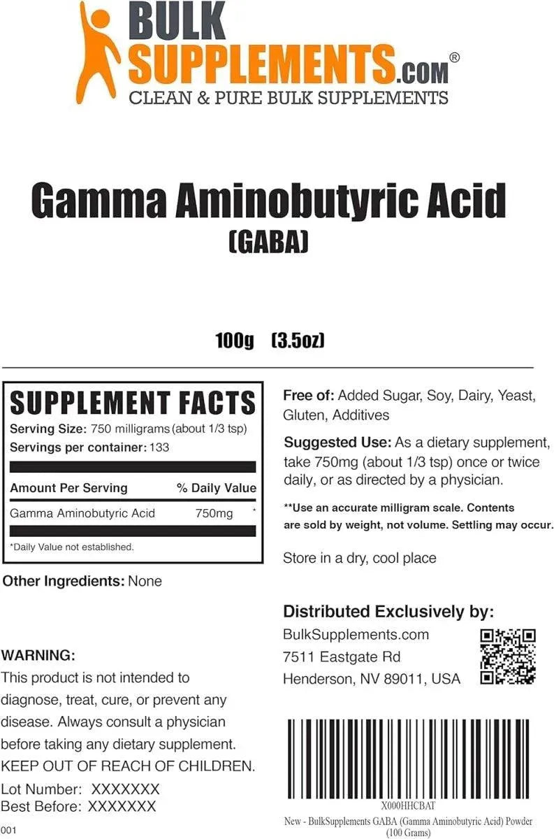 BULK SUPPLEMENTS - Bulk Supplements Gamma Aminobutyric Acid Powder 100Gr. - The Red Vitamin MX - Suplementos Alimenticios - {{ shop.shopifyCountryName }}