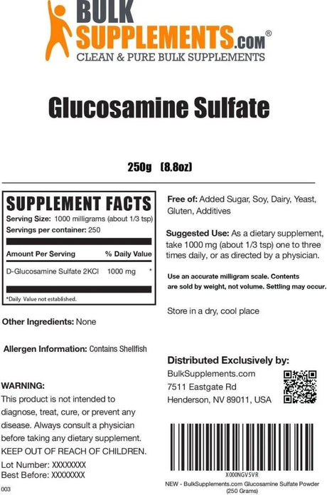 BULK SUPPLEMENTS - Bulk Supplements Glucosamine Sulfate Powder 250Gr. - The Red Vitamin MX - Suplementos Alimenticios - {{ shop.shopifyCountryName }}