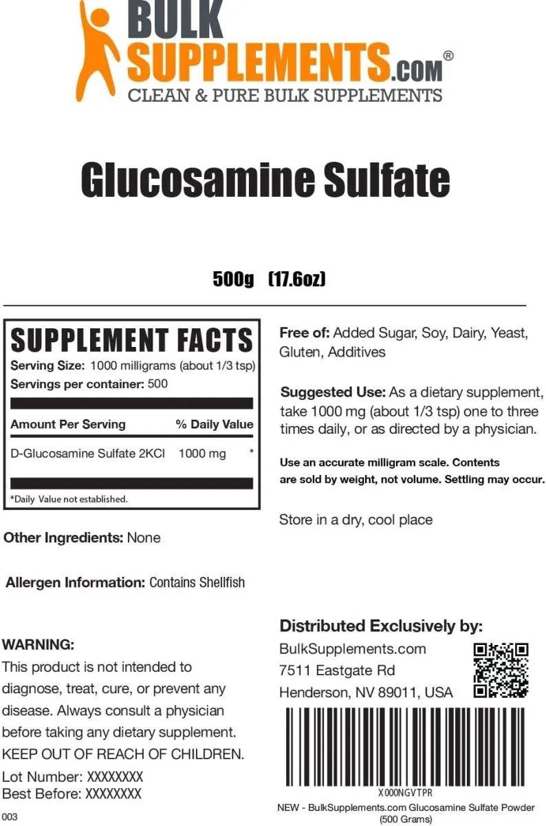 BULK SUPPLEMENTS - Bulk Supplements Glucosamine Sulfate Powder 500Gr. - The Red Vitamin MX - Suplementos Alimenticios - {{ shop.shopifyCountryName }}