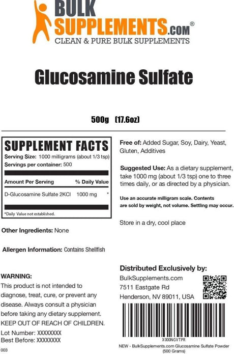 BULK SUPPLEMENTS - Bulk Supplements Glucosamine Sulfate Powder 500Gr. - The Red Vitamin MX - Suplementos Alimenticios - {{ shop.shopifyCountryName }}