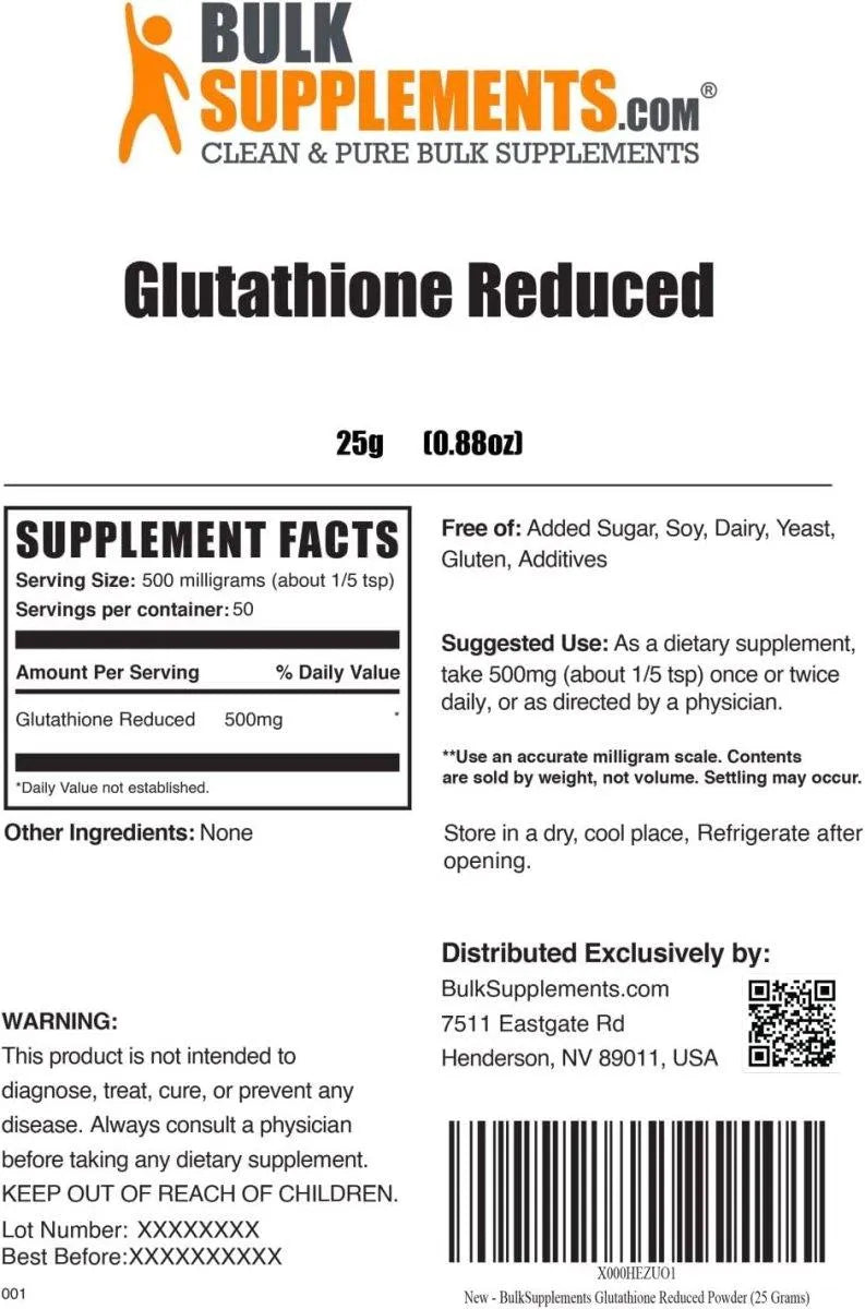 BULK SUPPLEMENTS - Bulk Supplements Glutathione Reduced 25G. - The Red Vitamin MX - Suplementos Alimenticios - {{ shop.shopifyCountryName }}