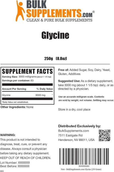 BULK SUPPLEMENTS - Bulk Supplements Glycine Powder 250Gr. - The Red Vitamin MX - Suplementos Alimenticios - {{ shop.shopifyCountryName }}