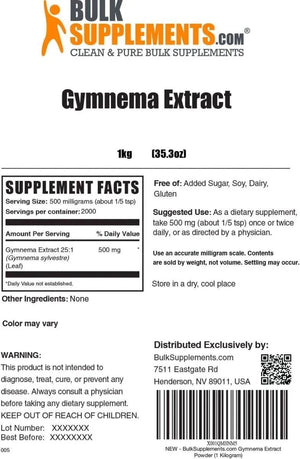 BULK SUPPLEMENTS - Bulk Supplements Gymnema Sylvestre Extract Powder 1 Kg. - The Red Vitamin MX - Suplementos Alimenticios - {{ shop.shopifyCountryName }}