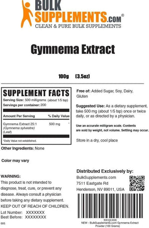 BULK SUPPLEMENTS - Bulk Supplements Gymnema Sylvestre Extract Powder 100Gr. - The Red Vitamin MX - Suplementos Alimenticios - {{ shop.shopifyCountryName }}