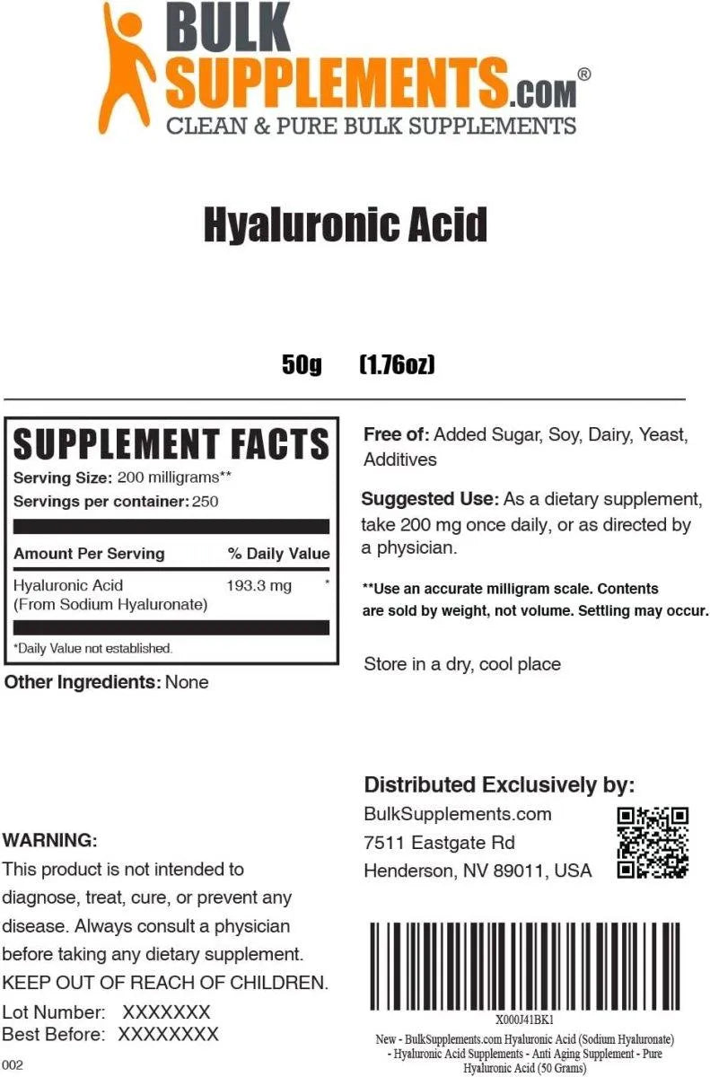 BULK SUPPLEMENTS - Bulk Supplements Hyaluronic Acid 50G. - The Red Vitamin MX - Suplementos Alimenticios - {{ shop.shopifyCountryName }}