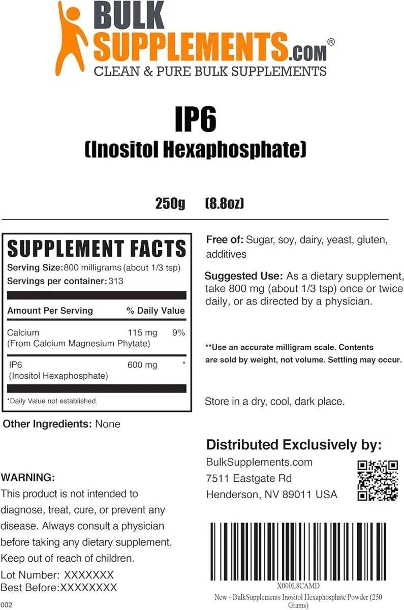 BULK SUPPLEMENTS - Bulk Supplements IP6 Powder Inositol Hexaphosphate 250Gr. - The Red Vitamin MX - Suplementos Alimenticios - {{ shop.shopifyCountryName }}