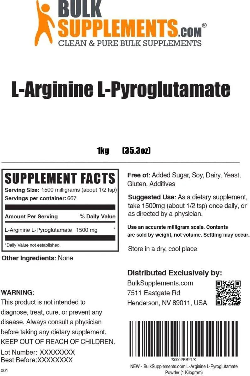 BULK SUPPLEMENTS - Bulk Supplements L-Arginine L-Pyroglutamate Powder 1 Kg. - The Red Vitamin MX - Suplementos Alimenticios - {{ shop.shopifyCountryName }}