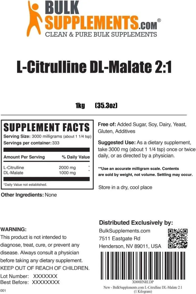 BULK SUPPLEMENTS - Bulk Supplements L-Citrulline Malate 2:1 Powder 1Kg. - The Red Vitamin MX - Suplementos Alimenticios - {{ shop.shopifyCountryName }}