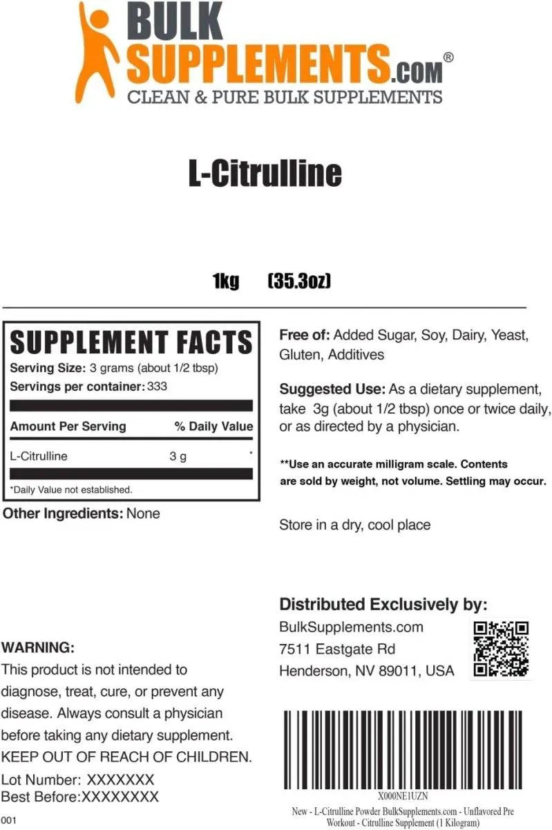 BULK SUPPLEMENTS - Bulk Supplements L-Citrulline Powder 1Kg. - The Red Vitamin MX - Suplementos Alimenticios - {{ shop.shopifyCountryName }}