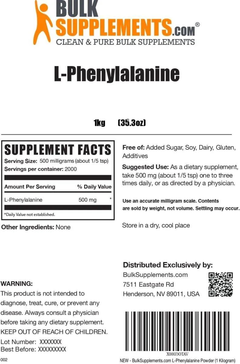 BULK SUPPLEMENTS - Bulk Supplements L-Phenylalanine Powder 1 Kg. - The Red Vitamin MX - Suplementos Alimenticios - {{ shop.shopifyCountryName }}