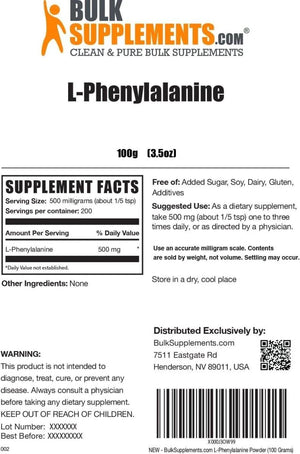 BULK SUPPLEMENTS - Bulk Supplements L-Phenylalanine Powder 100Gr. - The Red Vitamin MX - Suplementos Alimenticios - {{ shop.shopifyCountryName }}