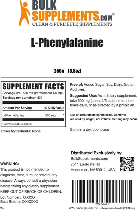 BULK SUPPLEMENTS - Bulk Supplements L-Phenylalanine Powder 250Gr. - The Red Vitamin MX - Suplementos Alimenticios - {{ shop.shopifyCountryName }}