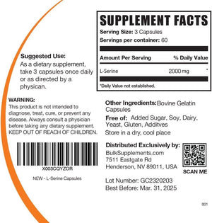 BULK SUPPLEMENTS - Bulk Supplements L-Serine 2000Mg. 180 Capsulas - The Red Vitamin MX - Suplementos Alimenticios - {{ shop.shopifyCountryName }}