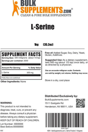 BULK SUPPLEMENTS - Bulk Supplements L-Serine Powder 1 Kg. - The Red Vitamin MX - Suplementos Alimenticios - {{ shop.shopifyCountryName }}