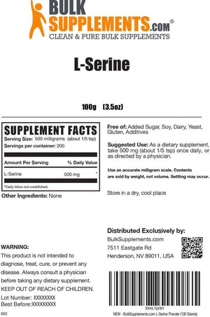 BULK SUPPLEMENTS - Bulk Supplements L-Serine Powder 100Gr. - The Red Vitamin MX - Suplementos Alimenticios - {{ shop.shopifyCountryName }}