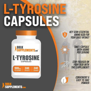 BULK SUPPLEMENTS - Bulk Supplements L-Tyrosine 500Mg. 240 Capsulas - The Red Vitamin MX - Suplementos Alimenticios - {{ shop.shopifyCountryName }}