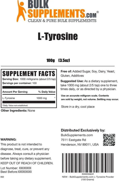 BULK SUPPLEMENTS - Bulk Supplements L-Tyrosine Powder 100Gr. - The Red Vitamin MX - Suplementos Alimenticios - {{ shop.shopifyCountryName }}