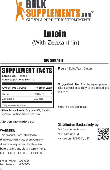 BULK SUPPLEMENTS - Bulk Supplements Lutein with Zeaxanthin 100 Capsulas Blandas - The Red Vitamin MX - Suplementos Alimenticios - {{ shop.shopifyCountryName }}