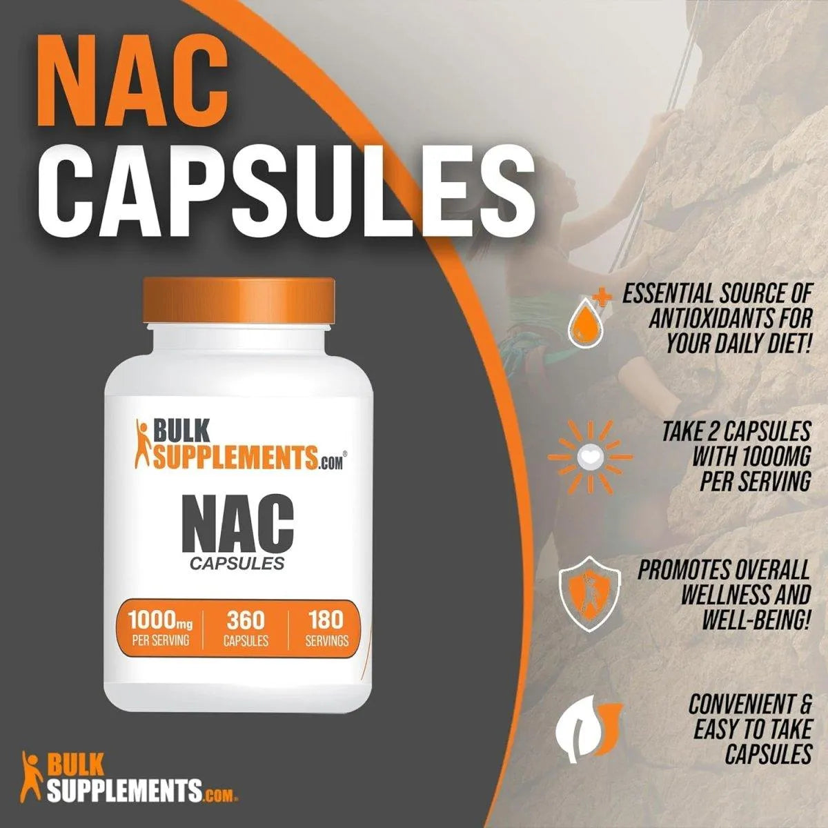 BULK SUPPLEMENTS - Bulk Supplements NAC 1000Mg. 360 Capsulas - The Red Vitamin MX - Suplementos Alimenticios - {{ shop.shopifyCountryName }}