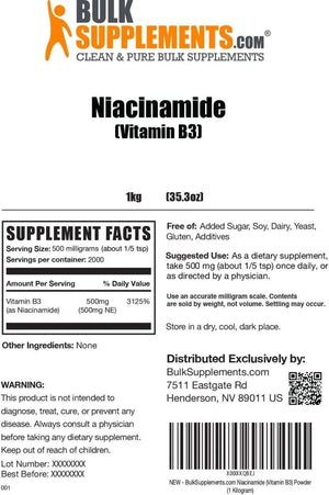 BULK SUPPLEMENTS - Bulk Supplements Niacinamide Powder 1 Kg. - The Red Vitamin MX - Suplementos Alimenticios - {{ shop.shopifyCountryName }}