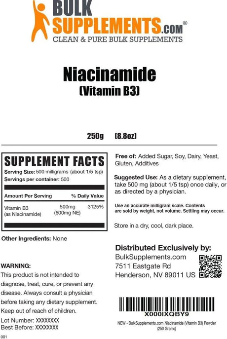 BULK SUPPLEMENTS - Bulk Supplements Niacinamide Powder 250Gr. - The Red Vitamin MX - Suplementos Alimenticios - {{ shop.shopifyCountryName }}