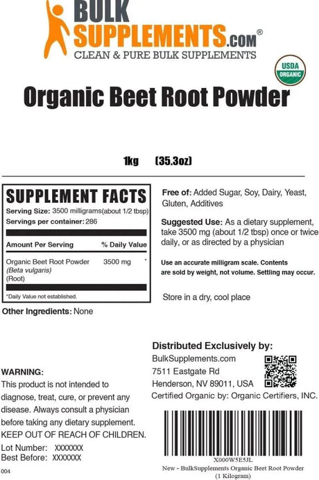 BULK SUPPLEMENTS - Bulk Supplements Organic Beet Root Powder 1 Kg. - The Red Vitamin MX - Suplementos Alimenticios - {{ shop.shopifyCountryName }}