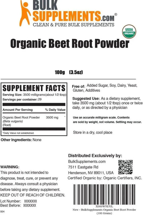 BULK SUPPLEMENTS - Bulk Supplements Organic Beet Root Powder 100Gr. - The Red Vitamin MX - Suplementos Alimenticios - {{ shop.shopifyCountryName }}