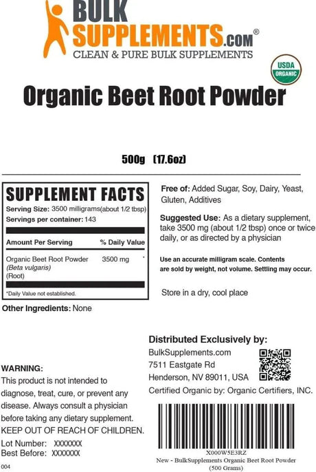 BULK SUPPLEMENTS - Bulk Supplements Organic Beet Root Powder 500Gr. - The Red Vitamin MX - Suplementos Alimenticios - {{ shop.shopifyCountryName }}