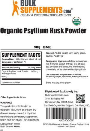 BULK SUPPLEMENTS - Bulk Supplements Organic Psyllium Husk Powder 100Gr. - The Red Vitamin MX - Suplementos Alimenticios - {{ shop.shopifyCountryName }}