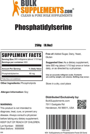 BULK SUPPLEMENTS - Bulk Supplements Phosphatidylserine Powder 250Gr. - The Red Vitamin MX - Suplementos Alimenticios - {{ shop.shopifyCountryName }}