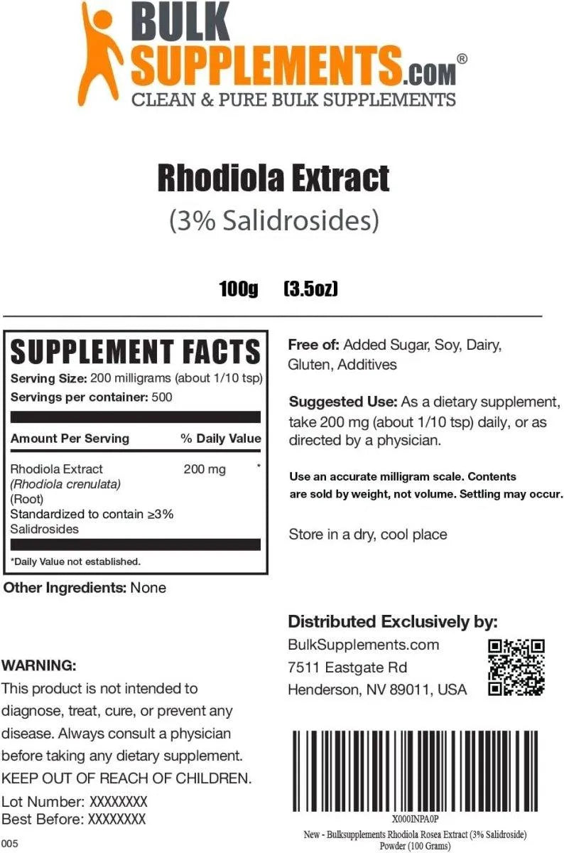 BULK SUPPLEMENTS - Bulk Supplements Rhodiola Extract Powder 100Gr. - The Red Vitamin MX - Suplementos Alimenticios - {{ shop.shopifyCountryName }}