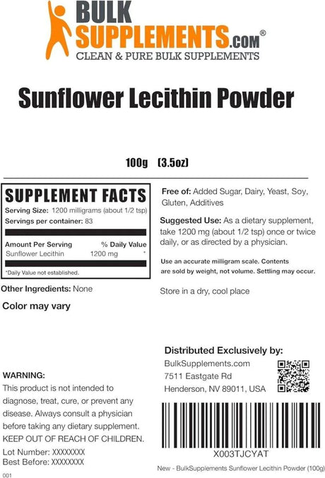 BULK SUPPLEMENTS - Bulk Supplements Sunflower Lecithin Powder 100Gr. - The Red Vitamin MX - Suplementos Alimenticios - {{ shop.shopifyCountryName }}