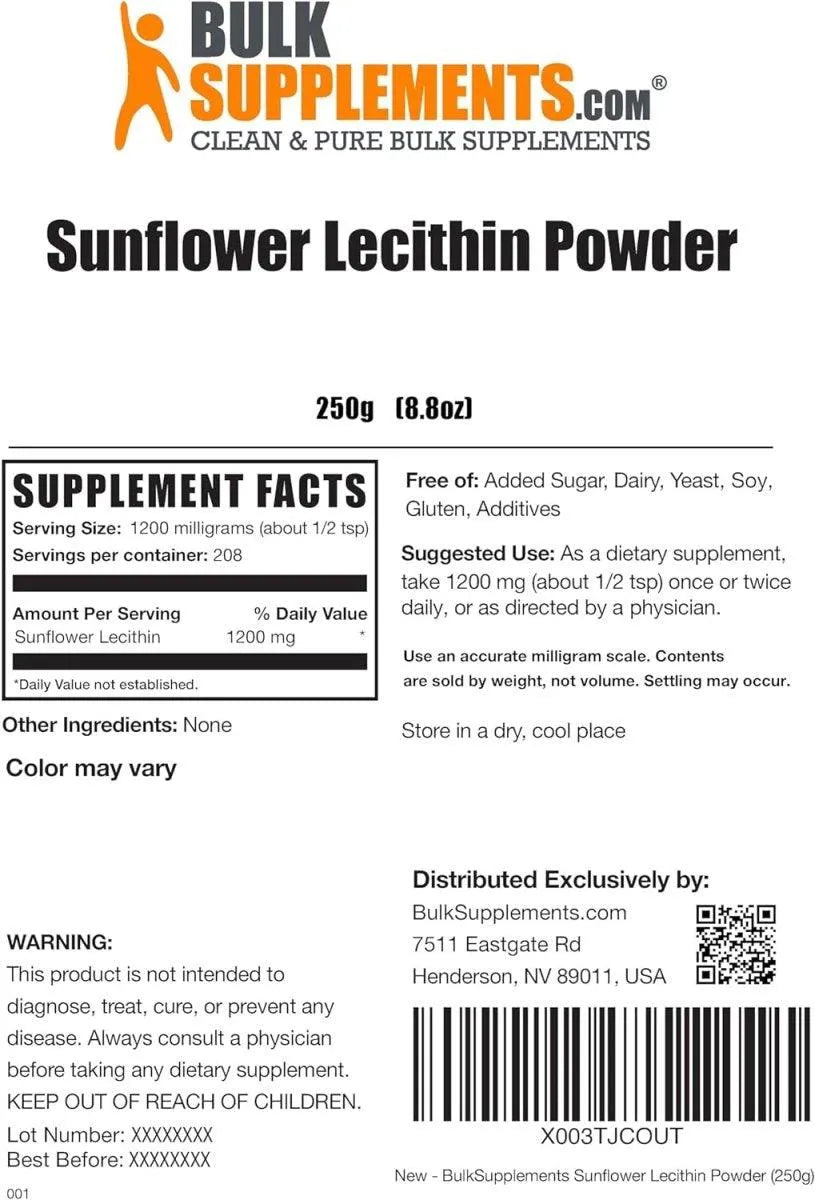 BULK SUPPLEMENTS - Bulk Supplements Sunflower Lecithin Powder 250Gr. - The Red Vitamin MX - Suplementos Alimenticios - {{ shop.shopifyCountryName }}