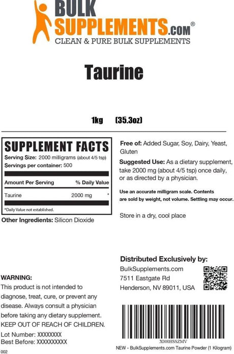 BULK SUPPLEMENTS - Bulk Supplements Taurine Powder 1 Kg. - The Red Vitamin MX - Suplementos Alimenticios - {{ shop.shopifyCountryName }}