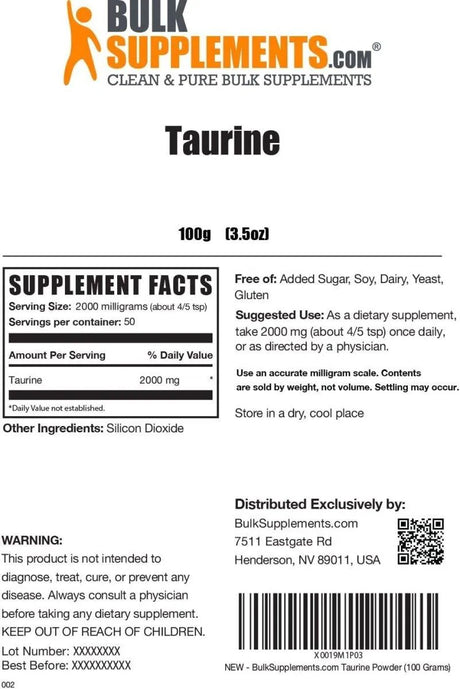 BULK SUPPLEMENTS - Bulk Supplements Taurine Powder 100Gr. - The Red Vitamin MX - Suplementos Alimenticios - {{ shop.shopifyCountryName }}