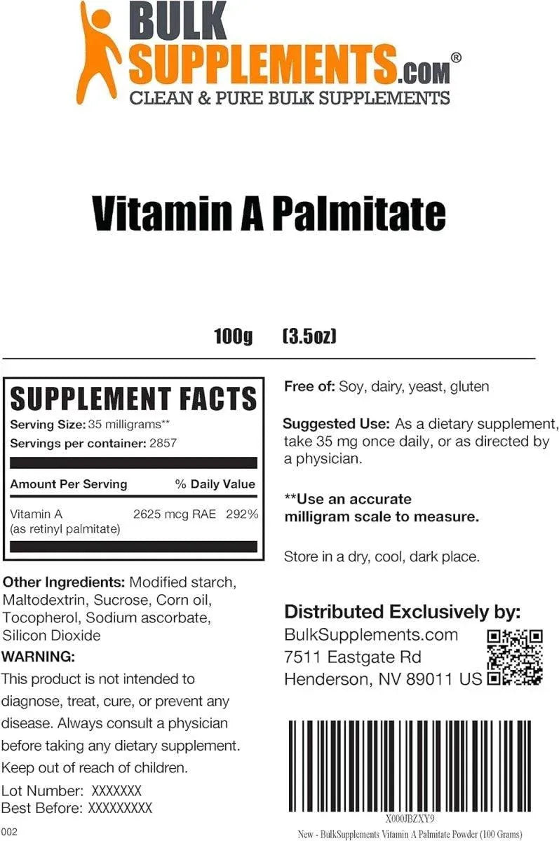 BULK SUPPLEMENTS - Bulk Supplements Vitamin A Palmitate Powder 100Gr. - The Red Vitamin MX - Suplementos Alimenticios - {{ shop.shopifyCountryName }}