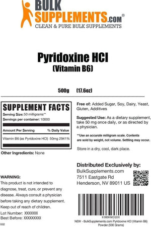 BULK SUPPLEMENTS - Bulk Supplements Vitamin B6 Powder 500Gr. - The Red Vitamin MX - Suplementos Alimenticios - {{ shop.shopifyCountryName }}