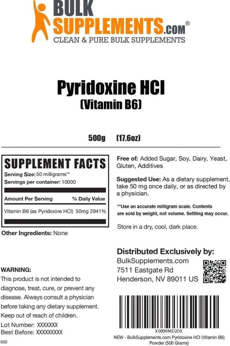 BULK SUPPLEMENTS - Bulk Supplements Vitamin B6 Powder 500Gr. - The Red Vitamin MX - Suplementos Alimenticios - {{ shop.shopifyCountryName }}