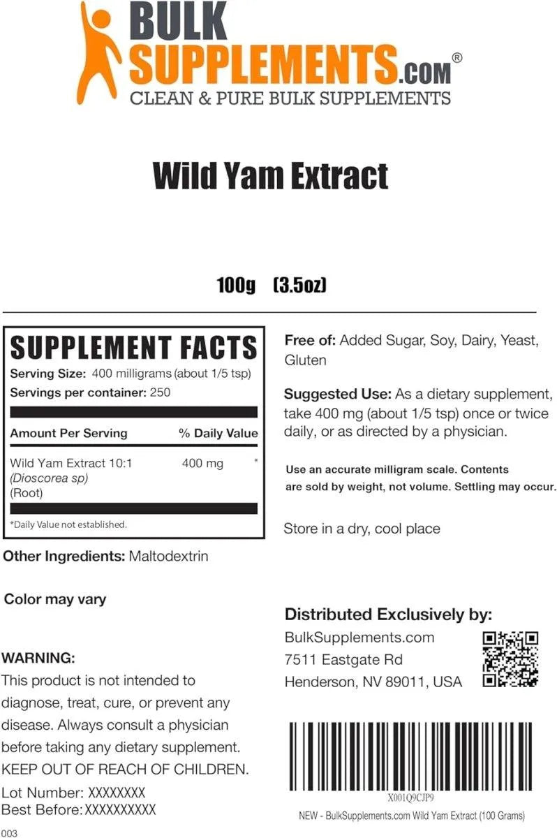 BULK SUPPLEMENTS - Bulk Supplements Wild Yam Extract Powder 100Gr. - The Red Vitamin MX - Suplementos Alimenticios - {{ shop.shopifyCountryName }}