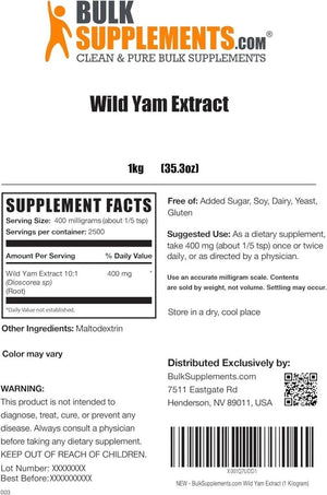 BULK SUPPLEMENTS - Bulk Supplements Wild Yam Extract Powder 1Kg. - The Red Vitamin MX - Suplementos Alimenticios - {{ shop.shopifyCountryName }}