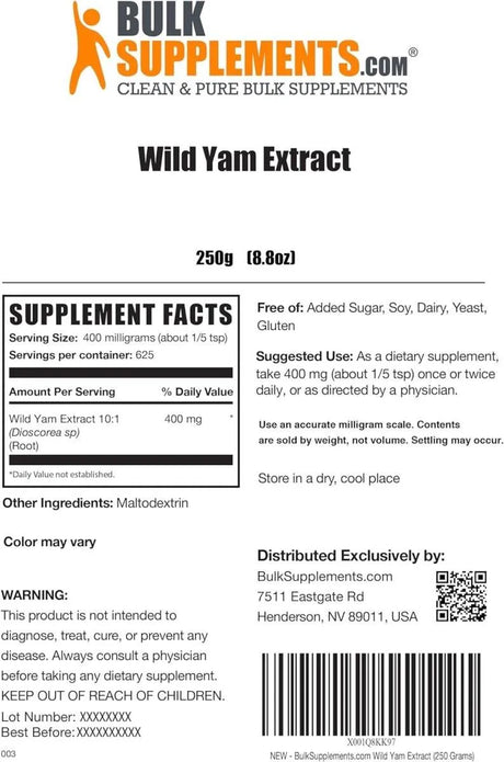 BULK SUPPLEMENTS - Bulk Supplements Wild Yam Extract Powder 250Gr. - The Red Vitamin MX - Suplementos Alimenticios - {{ shop.shopifyCountryName }}