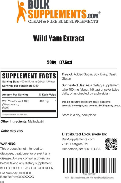 BULK SUPPLEMENTS - Bulk Supplements Wild Yam Extract Powder 500Gr. - The Red Vitamin MX - Suplementos Alimenticios - {{ shop.shopifyCountryName }}