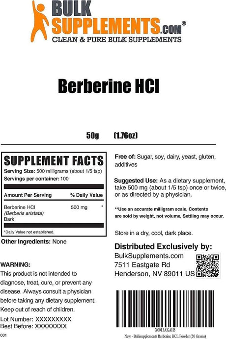 BULK SUPPLEMENTS - BULKSUPPLEMENTS Berberine HCl Powder 500Mg. 50Gr. - The Red Vitamin MX - Suplementos Alimenticios - {{ shop.shopifyCountryName }}