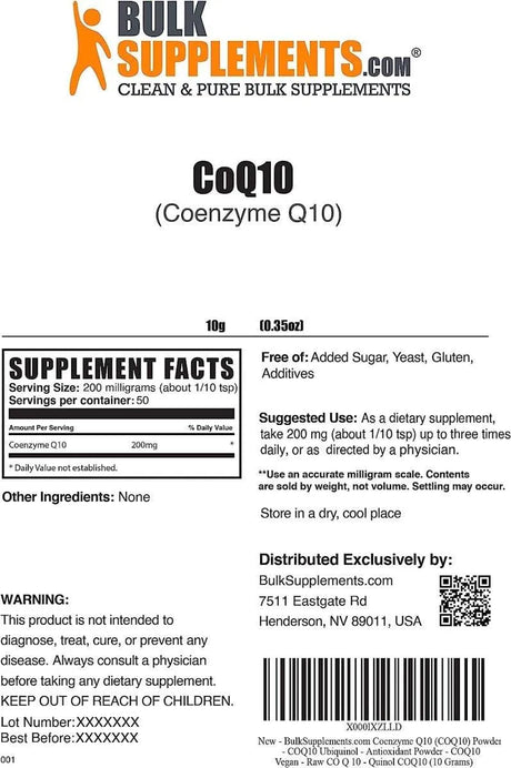 BULK SUPPLEMENTS - BULKSUPPLEMENTS Coenzyme Q10 Powder CoQ10 200Mg. 10Gr. - The Red Vitamin MX - Suplementos Alimenticios - {{ shop.shopifyCountryName }}