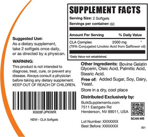 BULK SUPPLEMENTS - BULKSUPPLEMENTS Conjugated Linoleic Acid Softgels CLA 1000Mg. 120 Capsulas Blandas - The Red Vitamin MX - Suplementos Alimenticios - {{ shop.shopifyCountryName }}