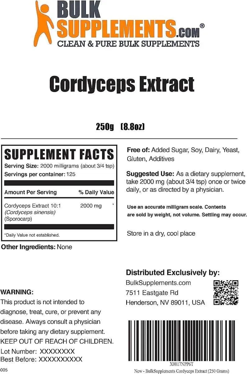 BULK SUPPLEMENTS - BULKSUPPLEMENTS Cordyceps Mushroom Extract Powder 2000Mg. 250Gr. - The Red Vitamin MX - Suplementos Alimenticios - {{ shop.shopifyCountryName }}