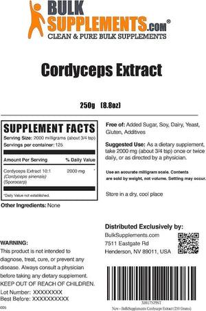 BULK SUPPLEMENTS - BULKSUPPLEMENTS Cordyceps Mushroom Extract Powder 2000Mg. 250Gr. - The Red Vitamin MX - Suplementos Alimenticios - {{ shop.shopifyCountryName }}